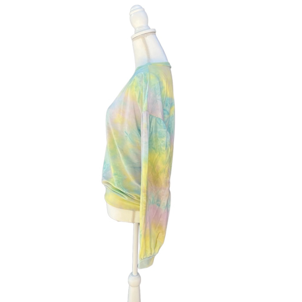Women’s Casual Round Neck Tie Dye Puff Long Sleeve Top - Picture 10 of 11